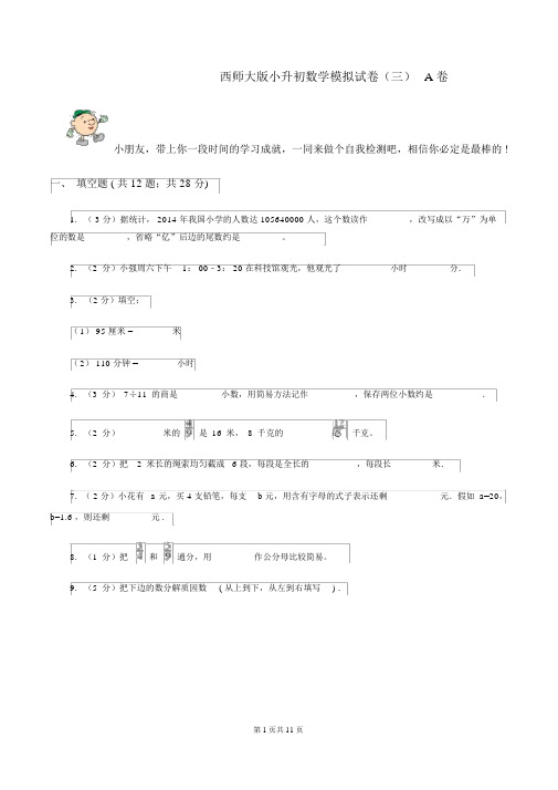 西师大版小升初数学模拟试卷(三)A卷