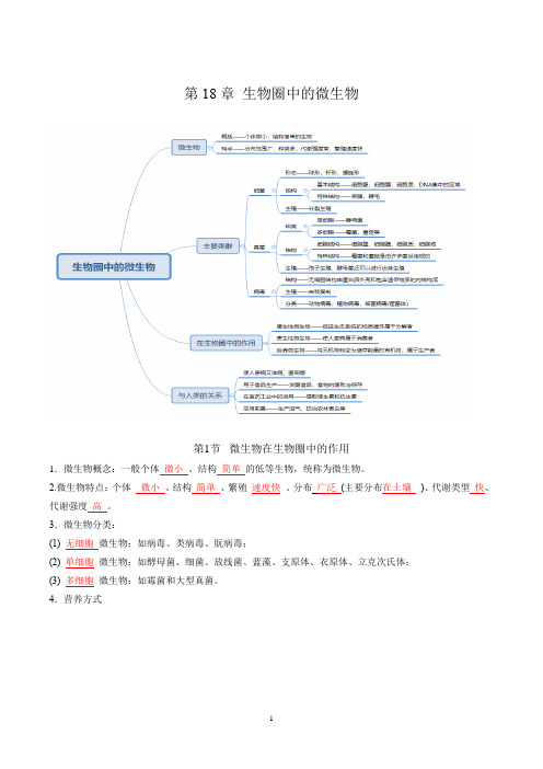 2024-2025学年北师版八年级生物上学期  第18章 生物圈中的微生物(知识清单)