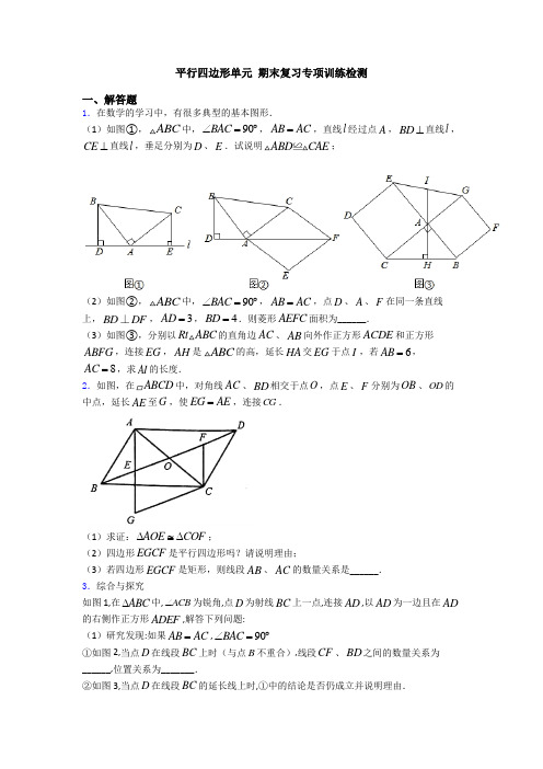 平行四边形单元 期末复习专项训练检测