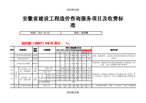 安徽省建设工程造价咨询服务项目及收费标准之欧阳数创编