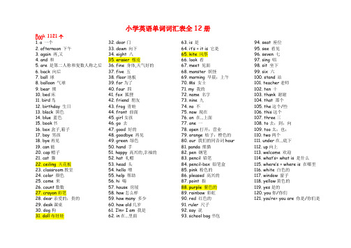 小学英语单词表全册小学单词表