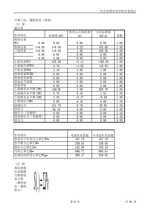 重力坝荷载稳定计算表(溢流坝段)