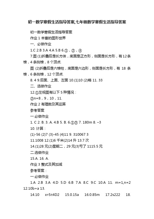 初一数学寒假生活指导答案,七年级数学寒假生活指导答案