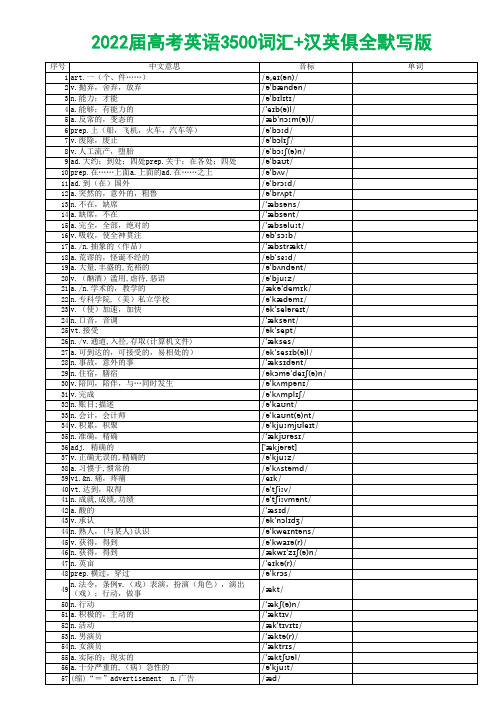 2022届高考英语3500词汇+汉英俱全默写版(103页精品资料)