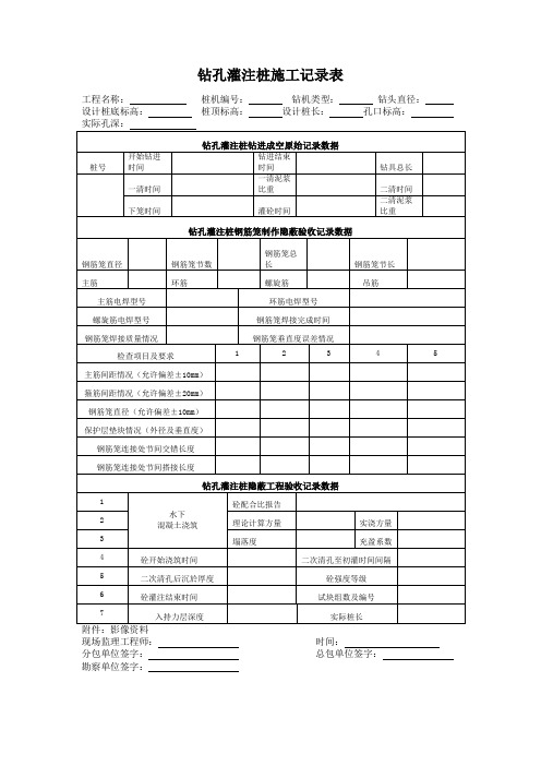 钻孔灌注桩后注浆施工记录表