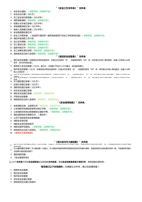 【模板】酒店安全管理之安全文件夹存放标准