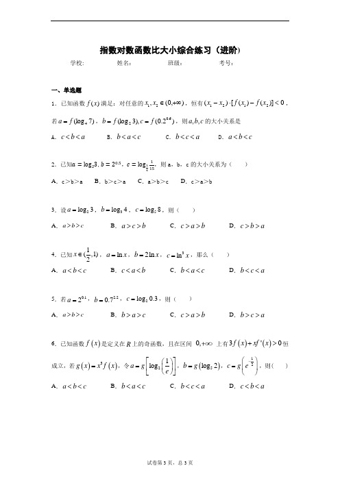 4.3.3指数对数函数比大小综合练习(进阶)-学生版