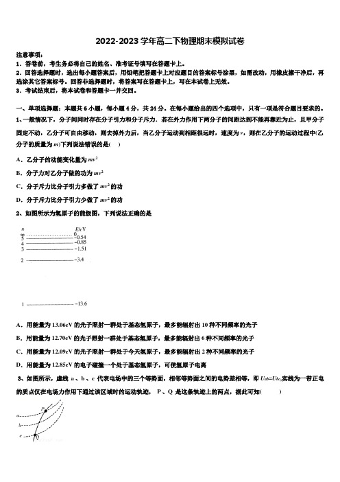 2023届黑龙江省部分重点高中物理高二第二学期期末统考试题含解析