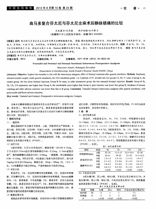 曲马多复合芬太尼与芬太尼全麻术后静脉镇痛的比较