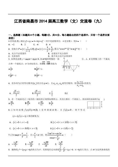 江西省南昌市2014届高三数学(文)交流卷(九)