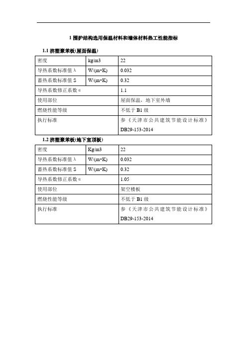 围护结构选用保温材料和墙体材料热工性能指标