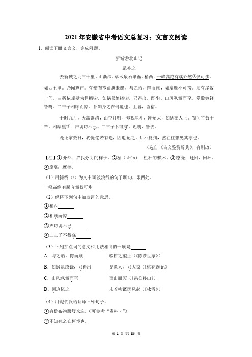 2021年安徽省中考语文总复习：文言文阅读(含答案解析)