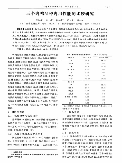 三个肉鸭品种肉用性能的比较研究