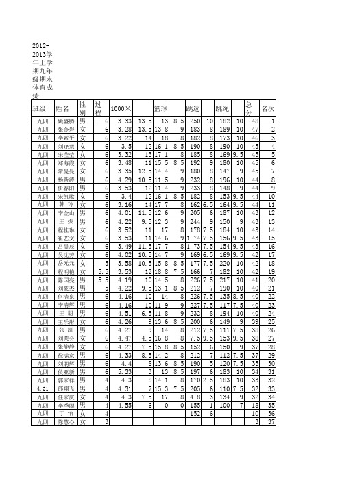 九年级期末体育成绩