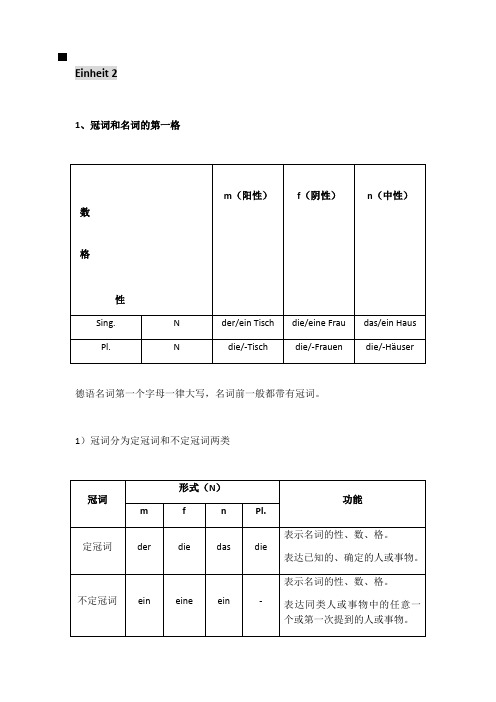 新编大学德语1语法总结