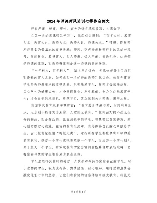 2024年师德师风培训心得体会例文（2篇）