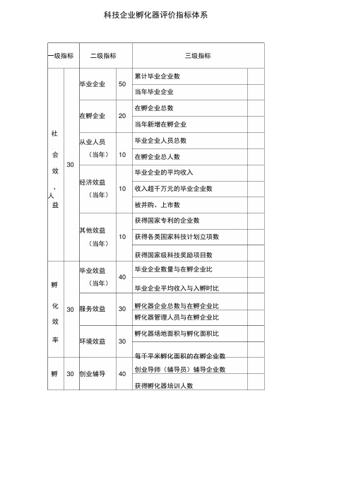 科技企业孵化器评价指标体系（表格）