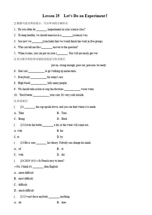 冀教版英语九年级全一册 Lesson 25 练习(含答案)