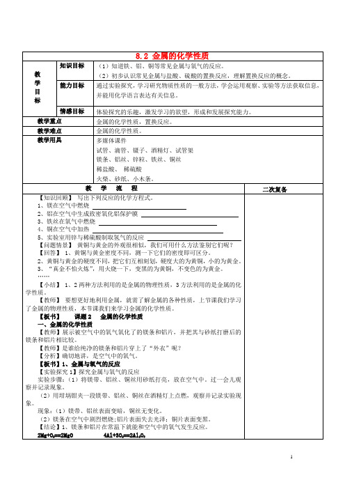 九年级化学下册 8.2 金属的化学性质(第1课时)教案 新