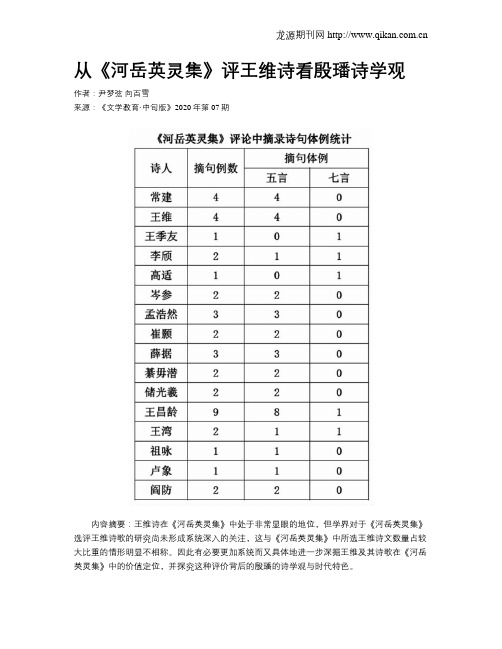 从《河岳英灵集》评王维诗看殷璠诗学观