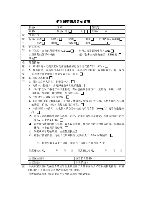 多重耐药菌患者处置表