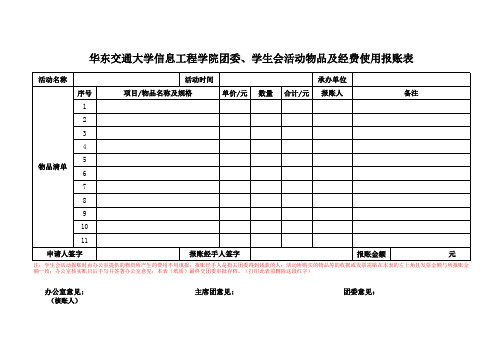 活动物品及经费使用报账表模版