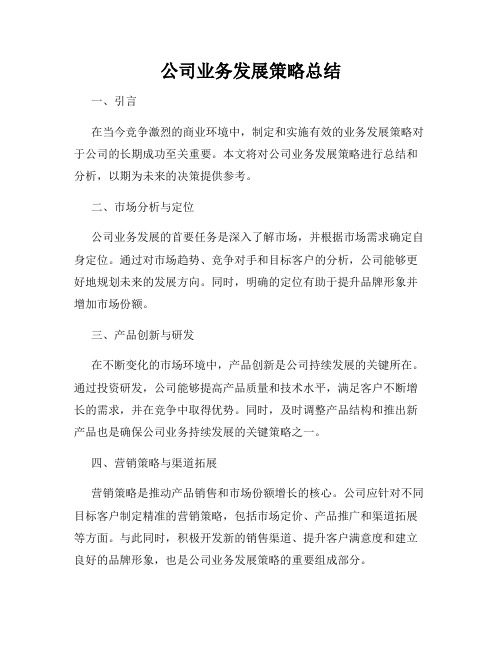 公司业务发展策略总结