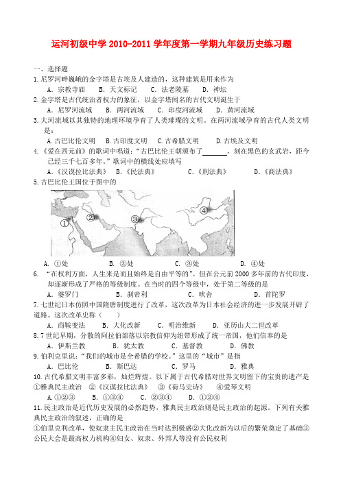 江苏省运河初级中学九年级历史上学期练习题 川教版