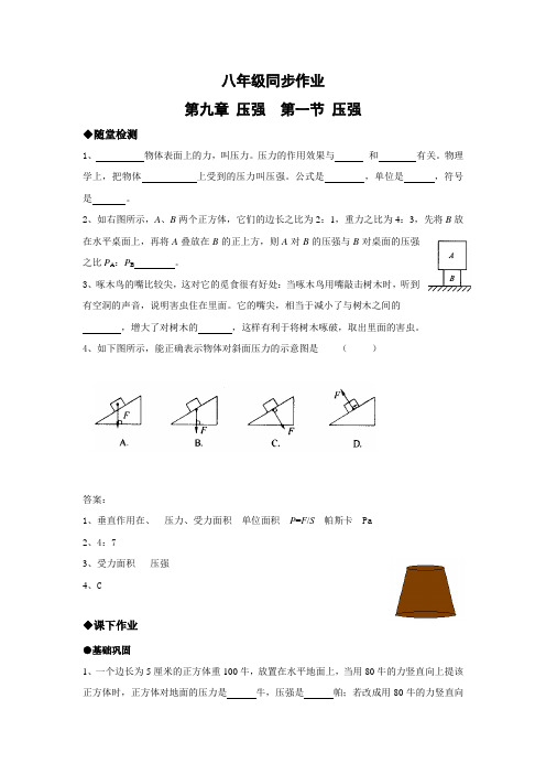 人教版-物理-八年级下册-第九章 压强第一节压强