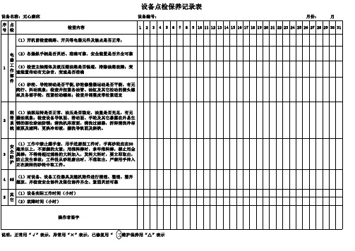 无心磨床设备点检保养记录表