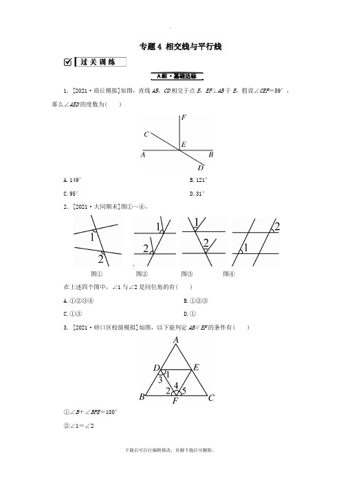 七年级数学上册专题4相交线与平行线练习(新版)华东师大版