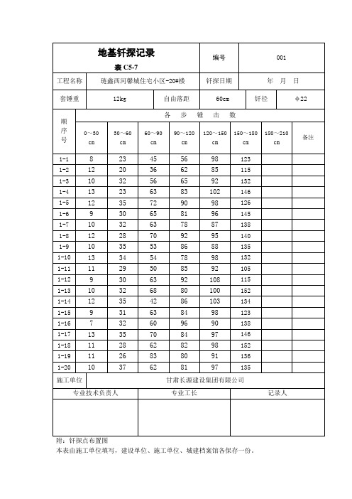 地基钎探记录