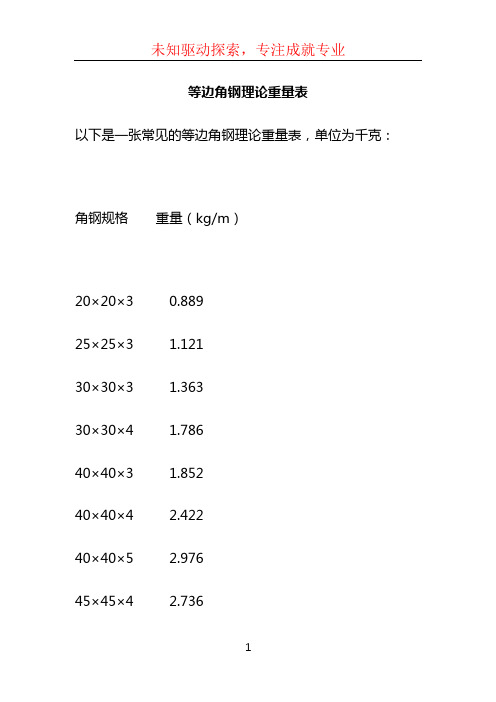 等边角钢理论重量表