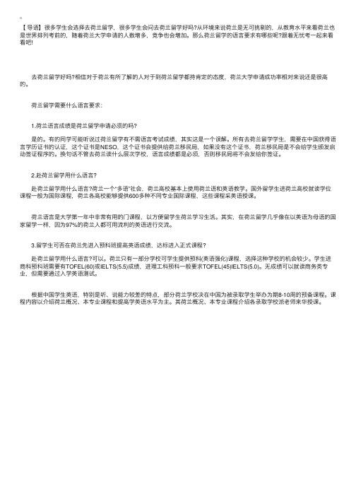 到荷兰留学对语言有什么要求