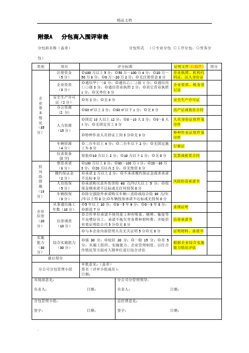 分包商入围评审表