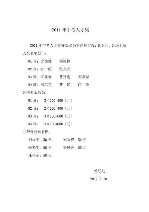 2011年中考人才奖