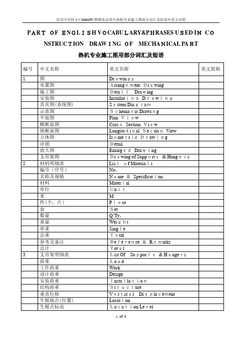 热机施工图用语中英文对照