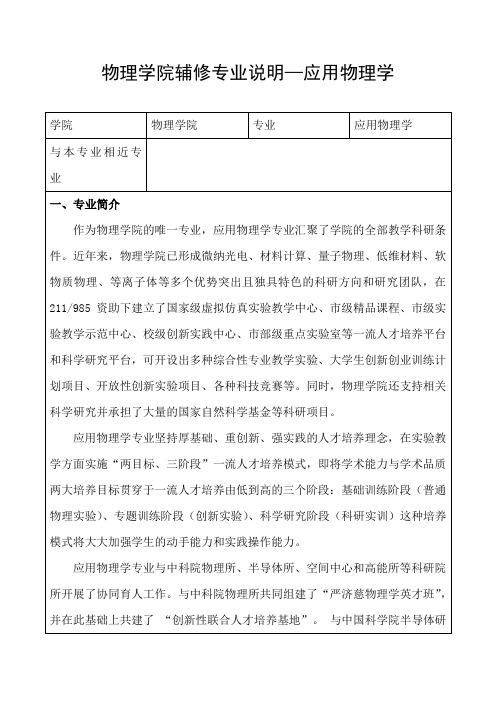 物理学院辅修专业说明—应用物理学