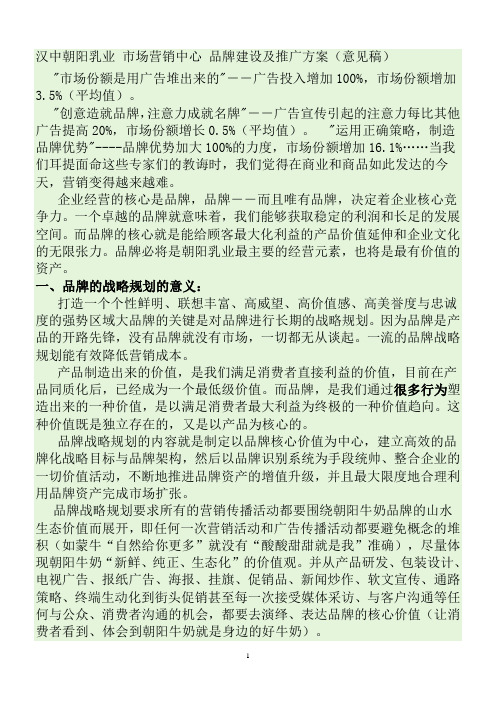 乳业品牌建设及推广方案