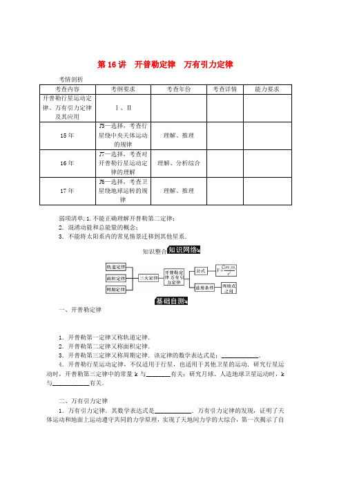 2019年高考物理总复习第16讲开普勒定律万有引力定律讲义word版本