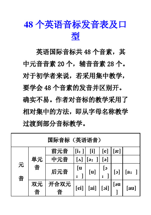 48个英语音标发音表及口型