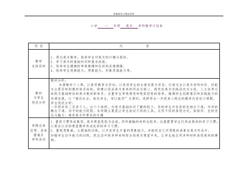 教育部编写统编版(教育部审定)一年级美术上册一年级上册计划