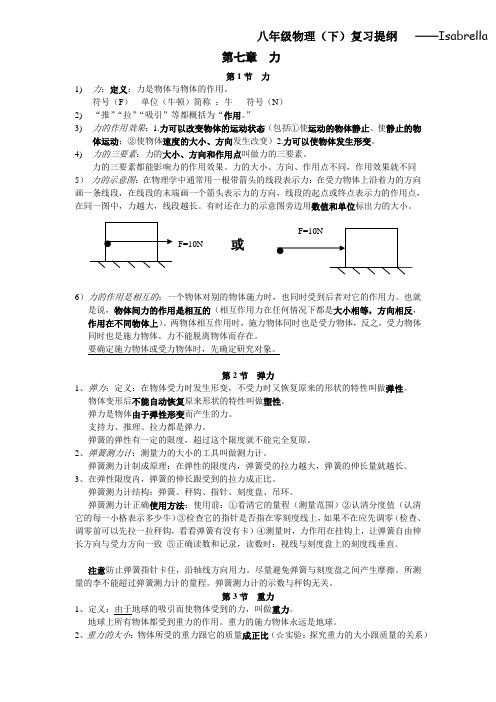 新人教版八年级下册物理复习提纲+公式汇总