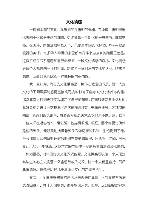 高二作文:文化情感作文1000字
