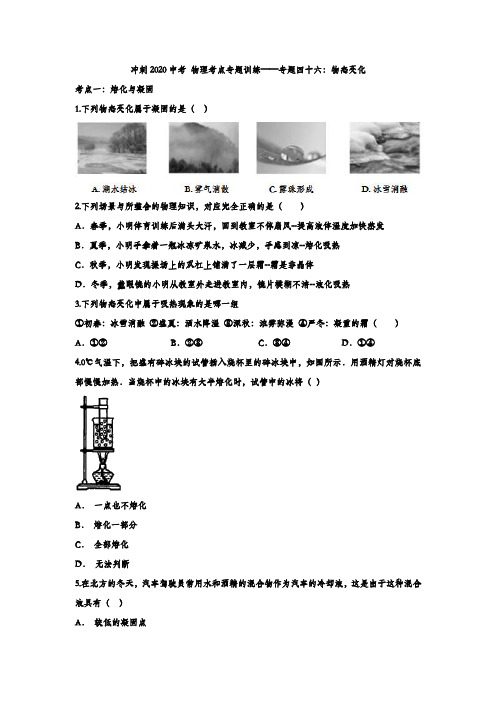 冲刺2020中考 物理考点专题训练——专题四十六：物态变化(解析版)