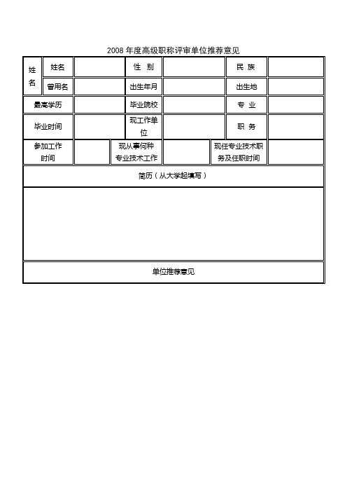 2008年度高级职称评审单位推荐意见