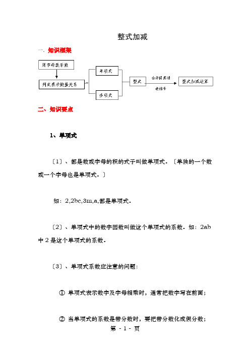 七年级上册数学整式的加减整式加减知识点整理