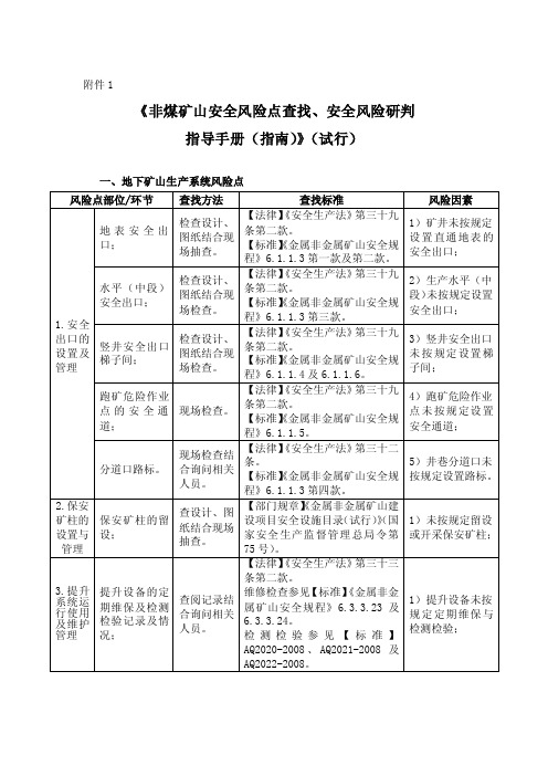 《非煤矿山安全风险点查找、安全风险研判指导手册（指南）》（试行）