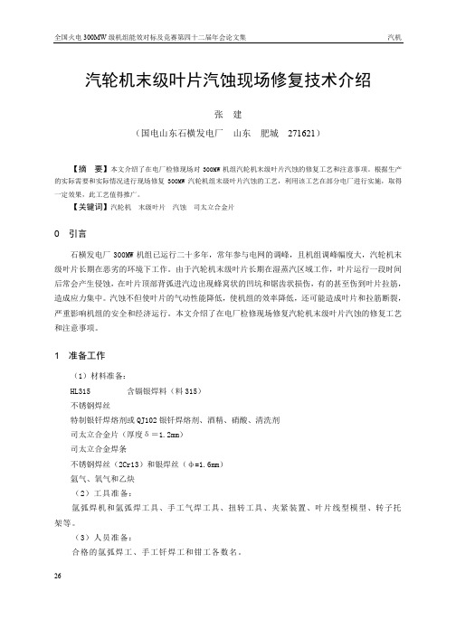 4.汽轮机末级叶片汽蚀修复技术探讨