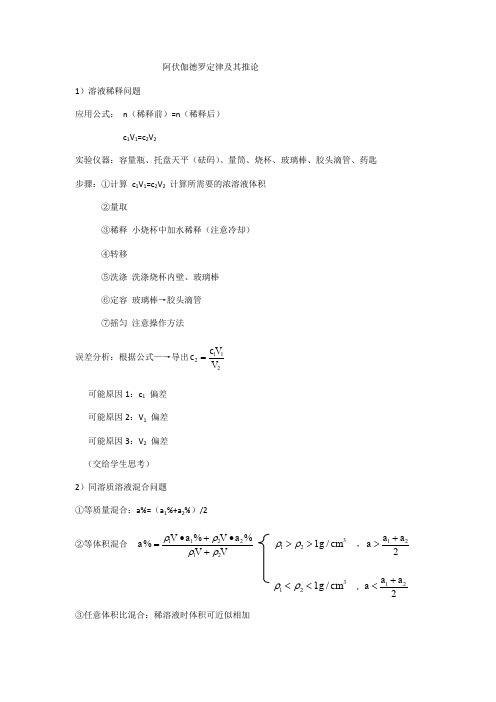 高一化学必修一阿伏伽德罗常数推论及经典例题(附答案)精编版